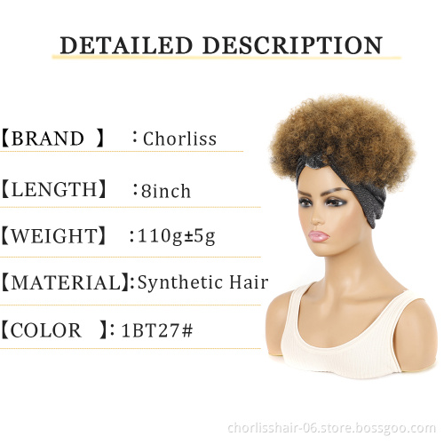 Wholesale Cheap Afro Turban Wig Short Heat Resistant Ombre Kinky Curly Synthetic Wigs With Headband Afro Wigs Attached For Women